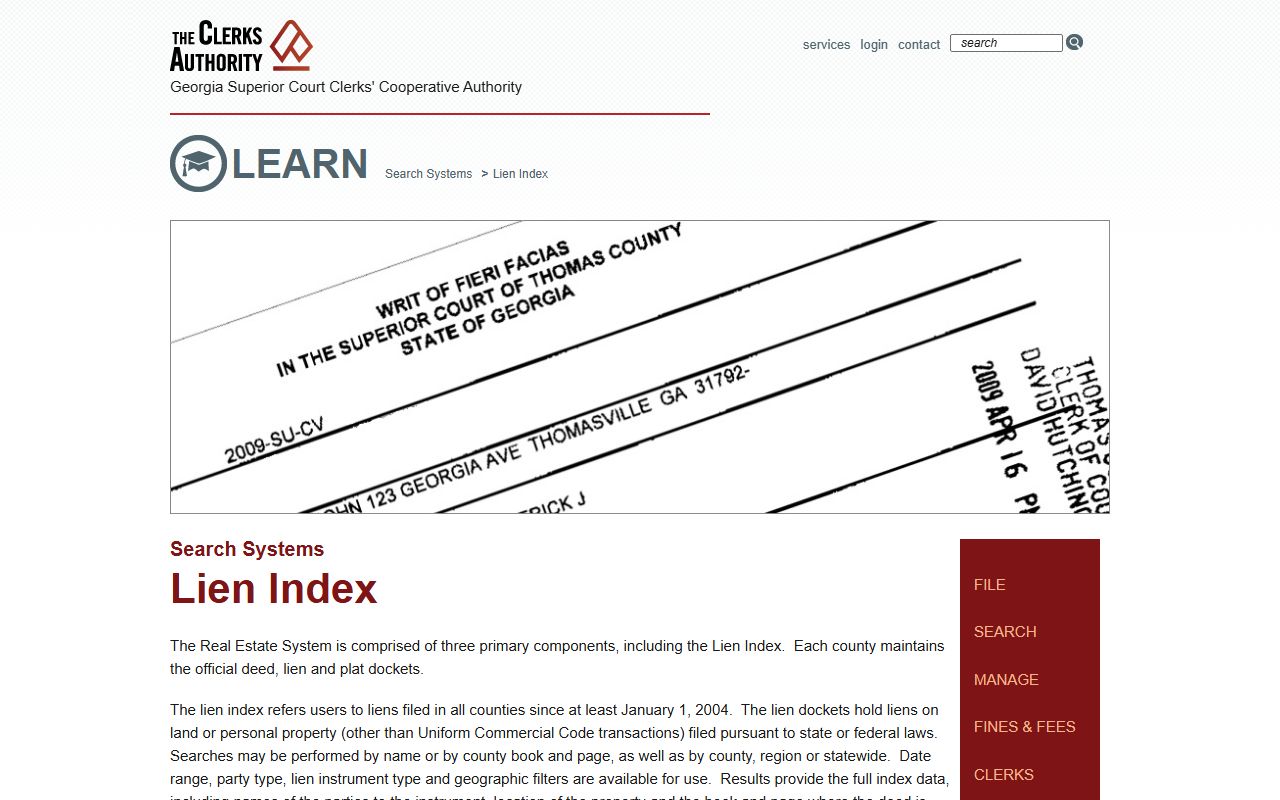 McIntosh County Clerk of Superior Court lien index records
