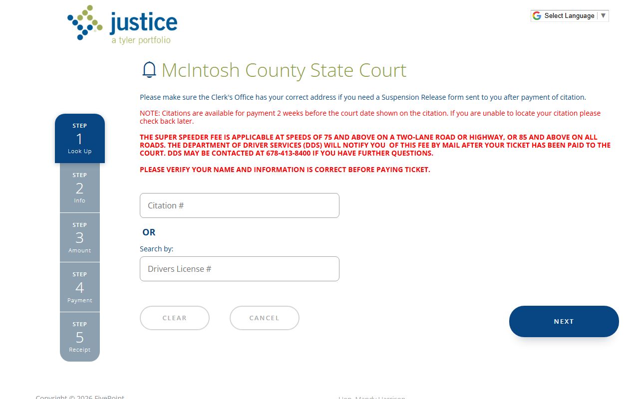 McIntosh County Clerk of Superior Court ticket payment redirect
