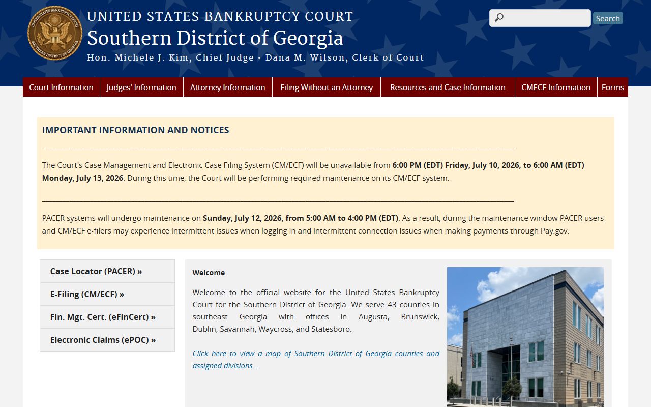 McIntosh County court dockets U.S. Bankruptcy Court Southern District of Georgia