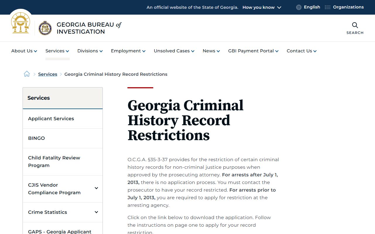 McIntosh County criminal court records GBI criminal history record restriction guidance
