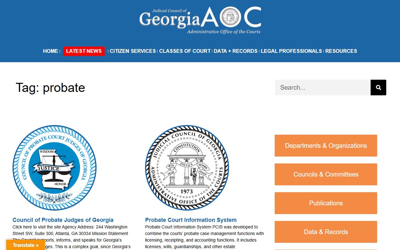Georgia Courts probate resources page