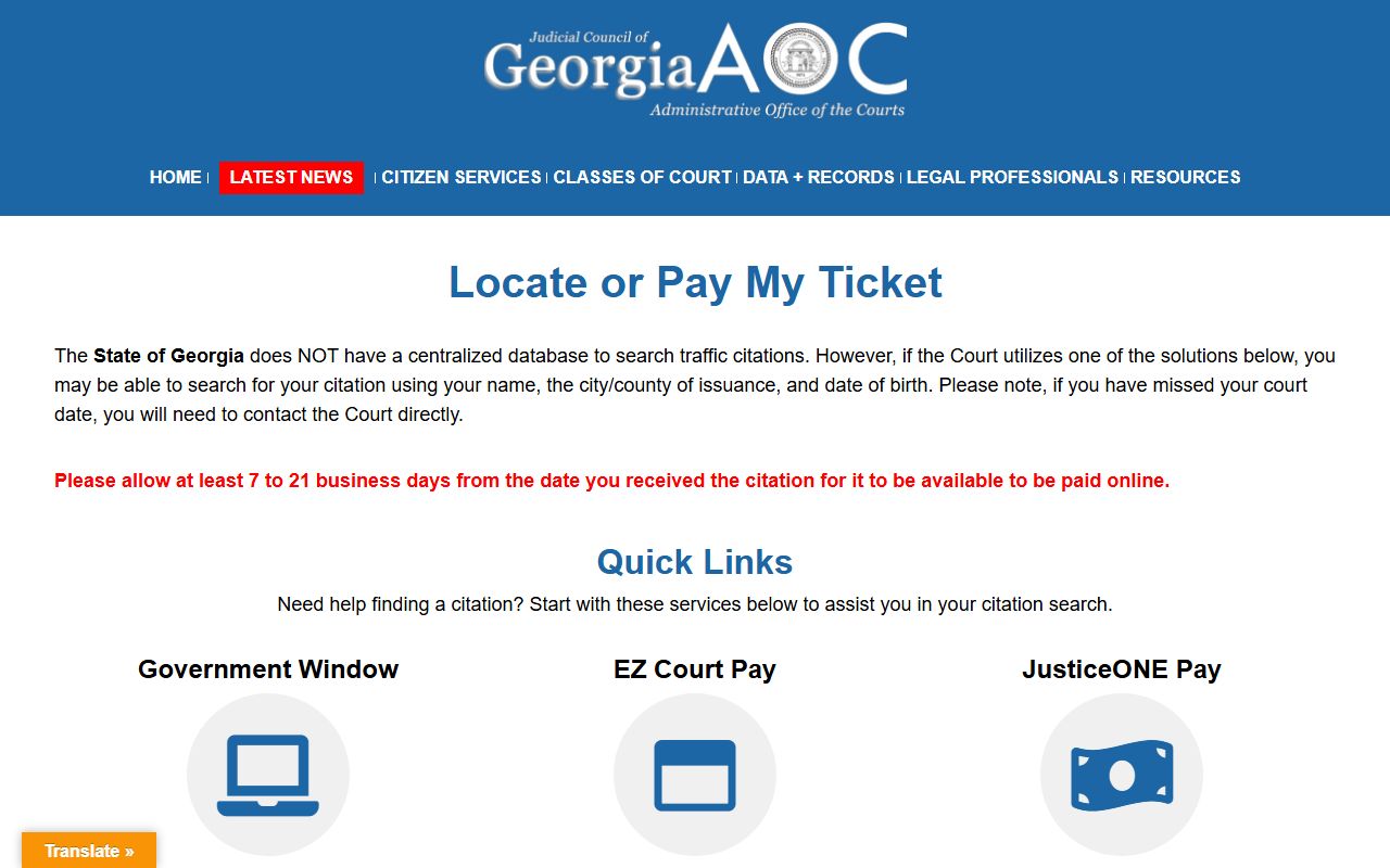 Georgia Courts locate or pay my traffic ticket guide