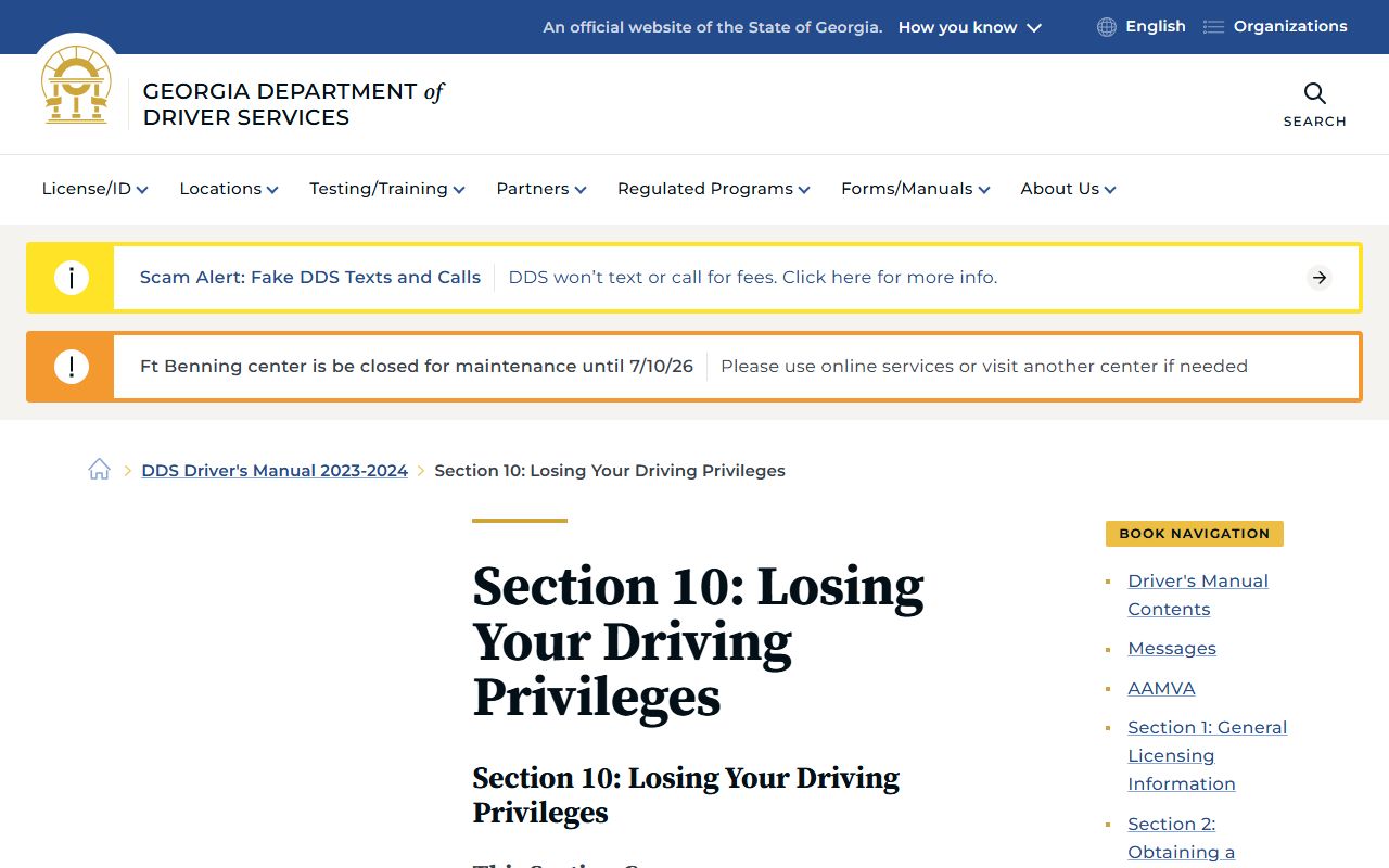 Georgia DDS guide to losing driving privileges