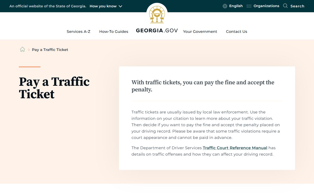 Georgia.gov guide for paying traffic tickets